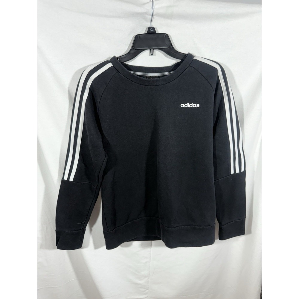Adidas Sweatshirt Women's S Black Pullover Crew Neck 3‎ Stripe Sleeve